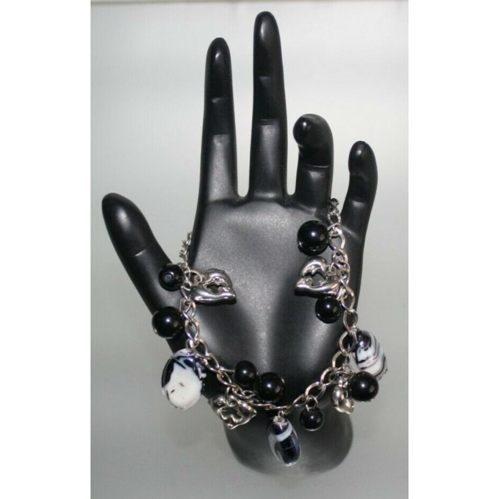 Silver Bracelet Black White Stone Women's Fashion Boho Jewelry Beauty New